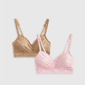 Lace Bralette Set - Pink and Tan